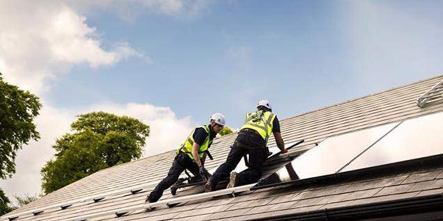 Solar panel installation on a home roof